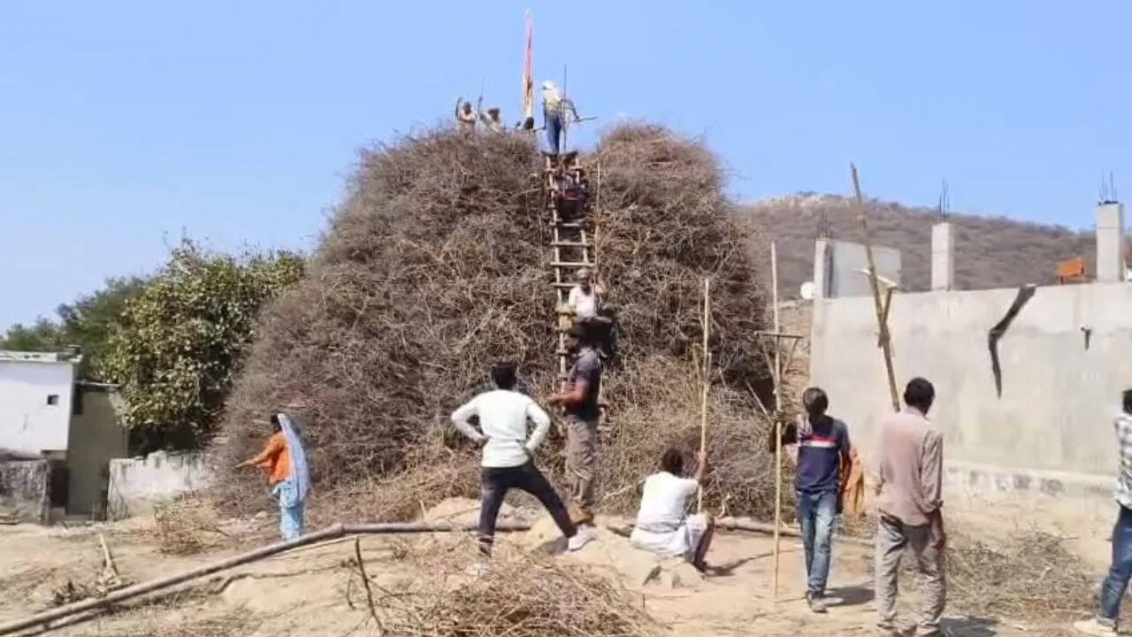 नाथद्वारा में विश्व की सबसे बड़ी होलिका का भव्य दहन, सैंकड़ों श्रमिकों ने मिलकर बनाई 32 फीट ऊंची होलिका