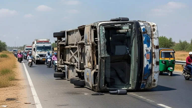 राजस्थान के जालोर में बड़ा हादसा, हाईवे पर पलटी तेज रफ्तार बस, 2 लोगों की मौत, कई गंभीर घायल