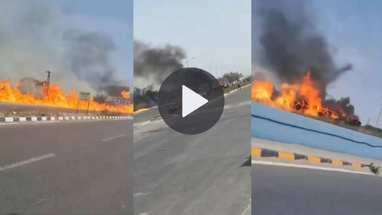 जालोर में NH-68 पर एथेनॉल टैंकर पलटा, वीडियो में देखें 200 मीटर तक फैली आग; ड्राइवर जिंदा जला