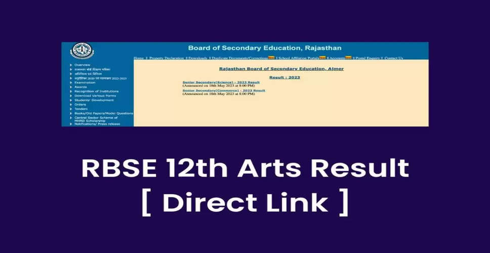 RBSE 12th Arts Result 2023: राजस्थान माध्यमिक शिक्षा बोर्ड ने जारी किया 12वीं कला का रिजल्ट, छात्रों का पास प्रतिशत 90.65 और छात्राओं का 94.06 रहा