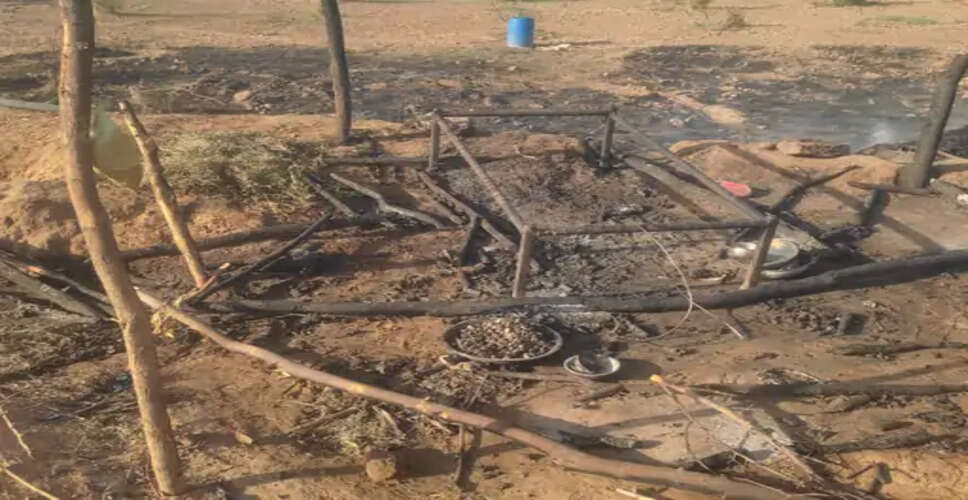 अणगौर गांव में झोपड़ी में आग, घरेलू सामान जलकर राख, एक गाय झुलसी